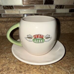 Rae Dunn Central Perk Mug with Saucer - White and Green